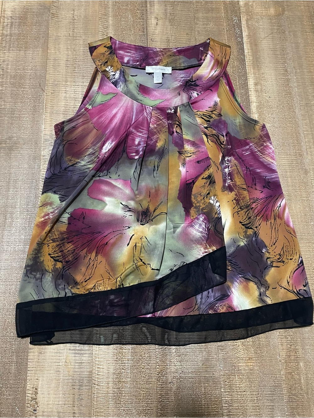 Sleeveless Floral Print Blouse in Purple and Gold